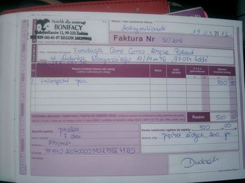 Potros - faktura za transport naszych znajd do Domku na Prerii